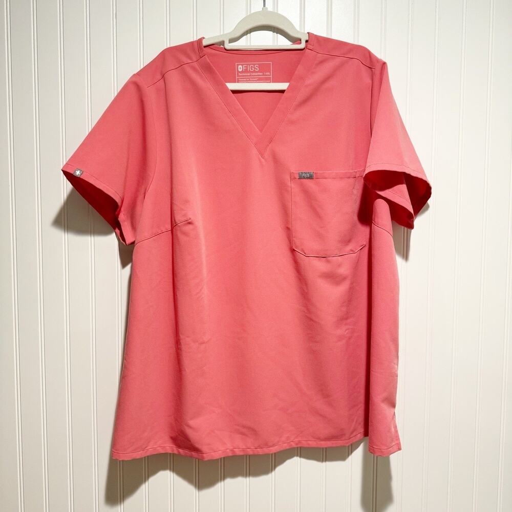 Figs Catarina Scrub Top Neon Pink Plus Size 4X